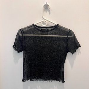 Brandy Melville Glitter Mesh Lettuce Hem Top